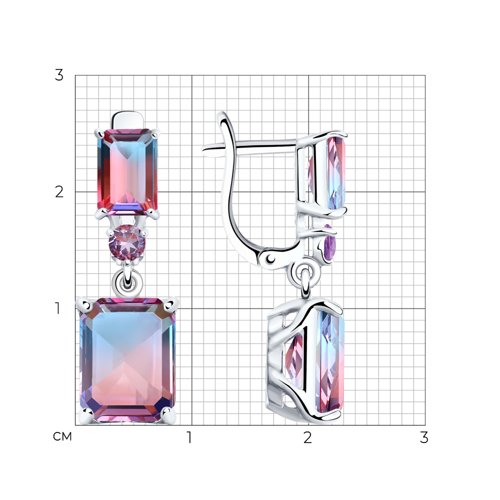 Серьги из серебра с ситаллами и сиреневыми фианитами из серебро — вид 6