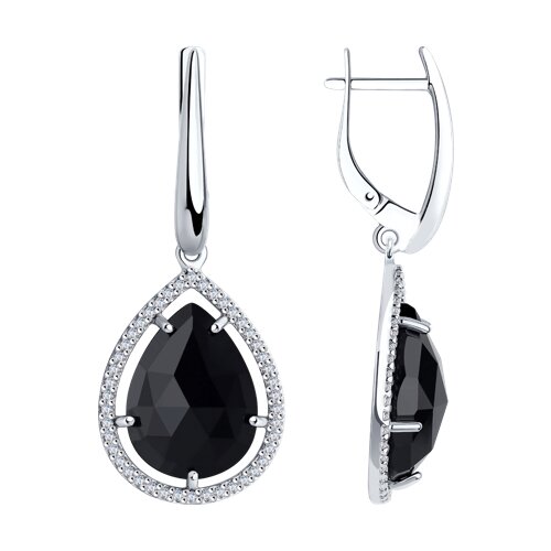 Серьги из серебра с чёрными агатами и фианитами - видео на модели