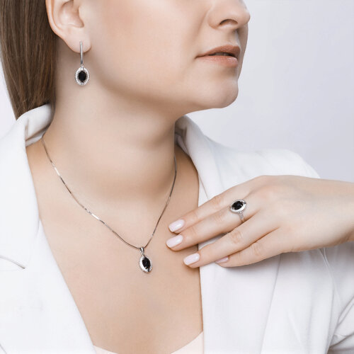 Серьги из серебра с чёрными агатами и фианитами из серебро — вид 4