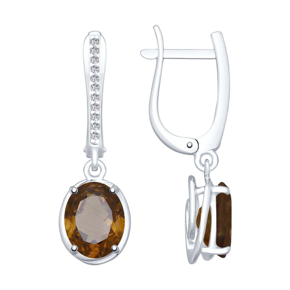 Серьги из серебра с раухтопазами и фианитами - видео на модели