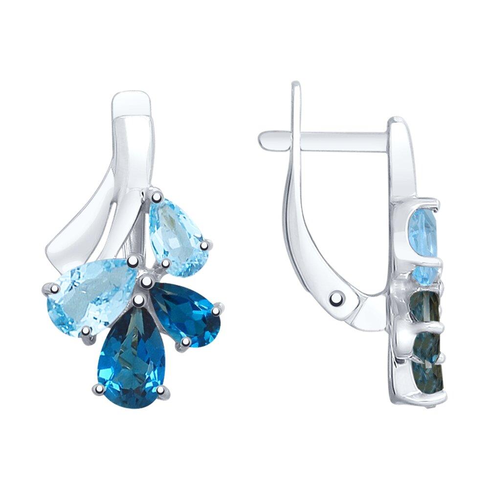 Серьги из серебра с голубыми и синими топазами - видео на модели