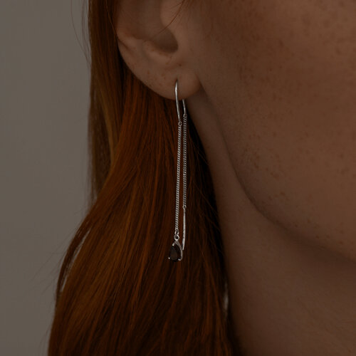 Серьги из серебра с гранатами из родированное серебро — вид 2