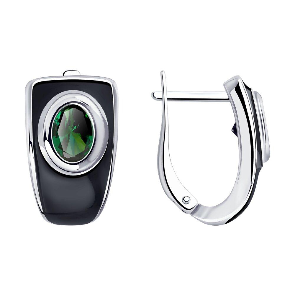 Серьги из серебра с эмалью и ситалами синтетическими из серебро