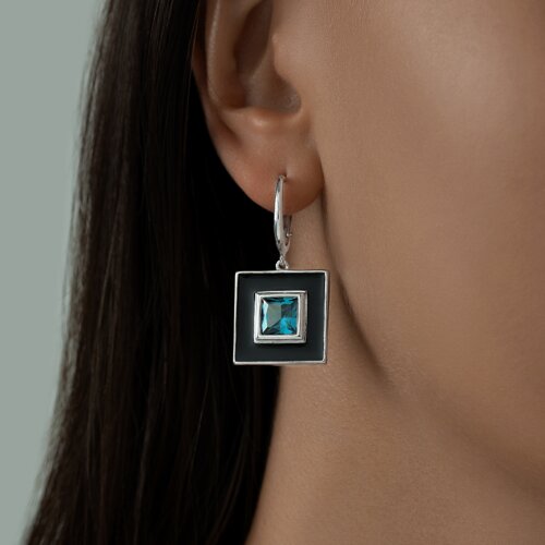 Серьги из серебра с эмалью и ситалами синтетическими из серебро — вид 2