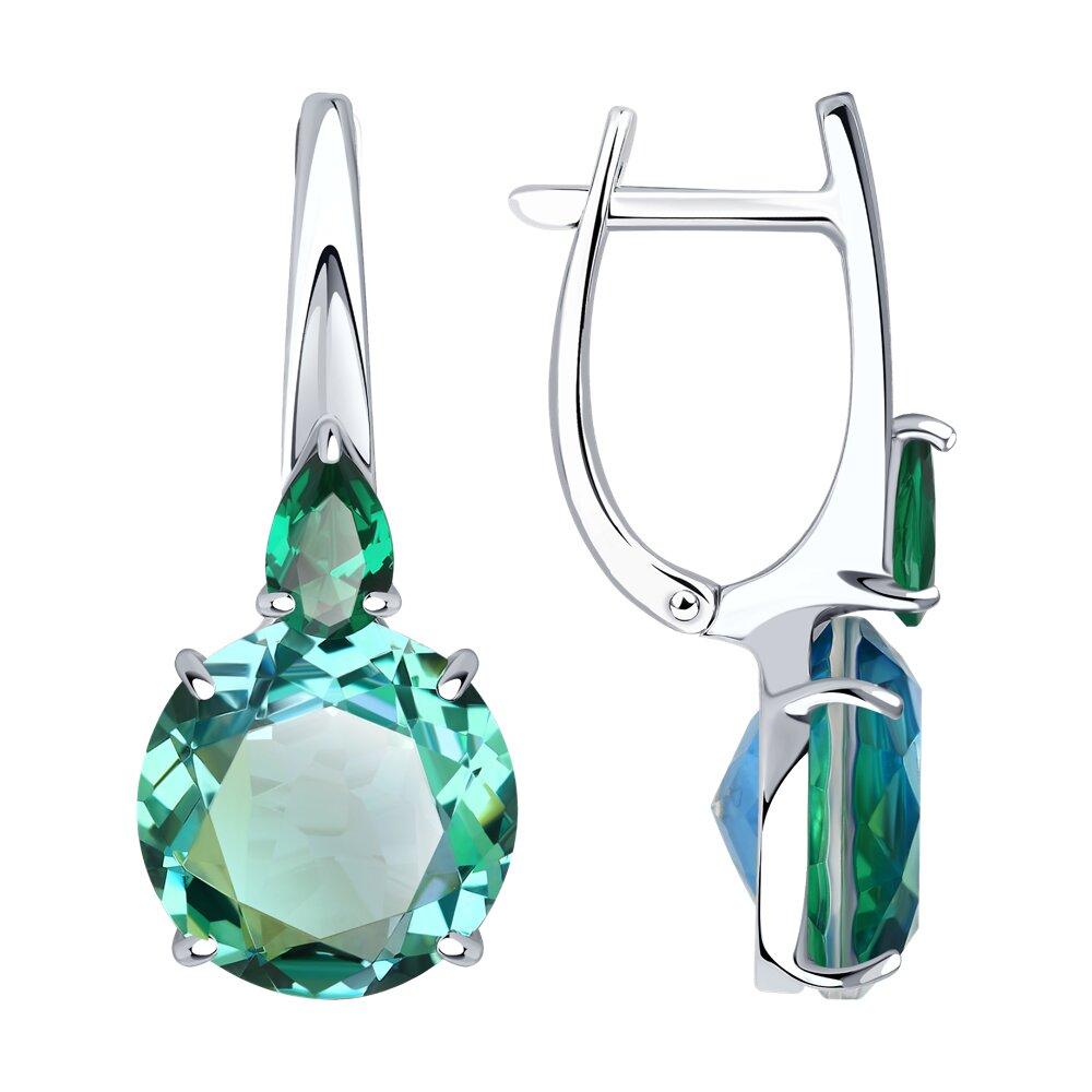 Серьги из серебра с ситалами синтетическими и фианитами - видео на модели