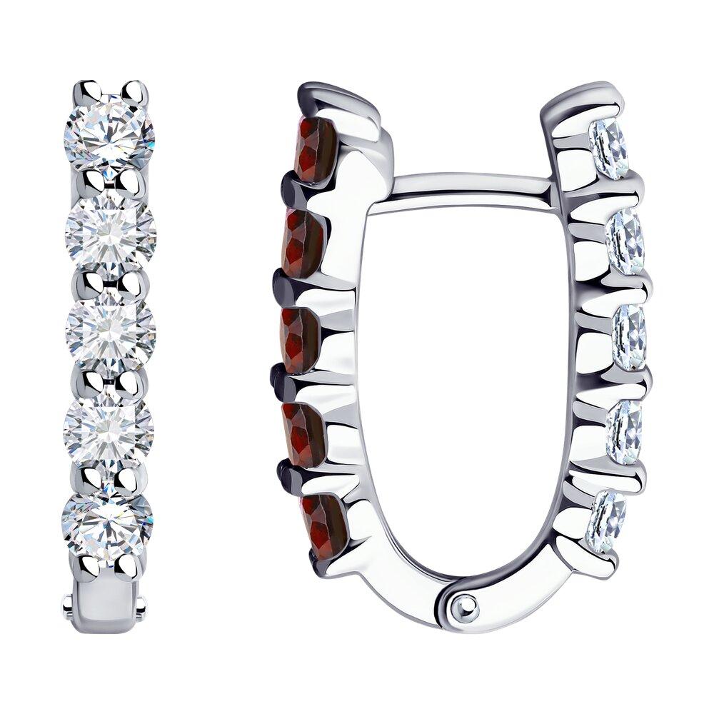 Серьги из серебра с гранатами и фианитами