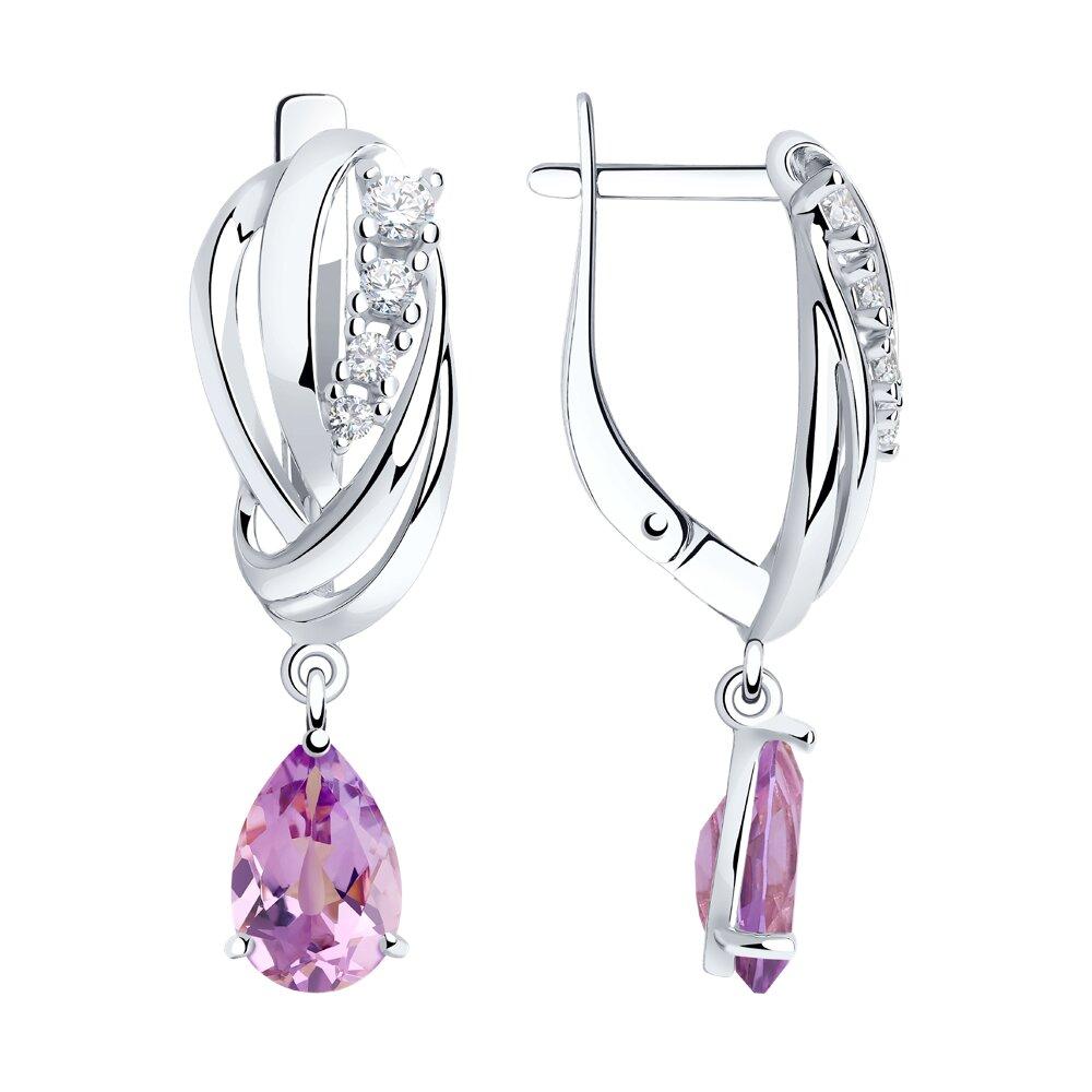 Серьги из серебра с аметистами и фианитами - видео на модели