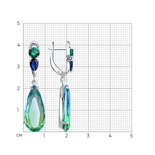 Серьги из серебра с синтетическими ситалами и фианитами из серебро — вид 4