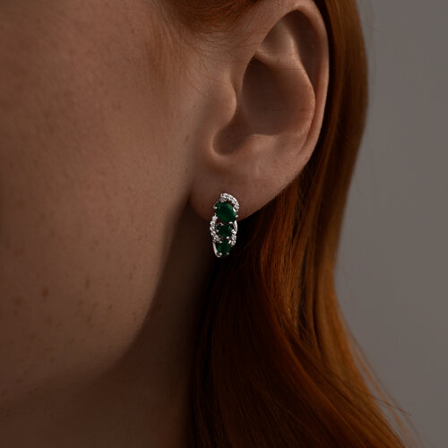 Серьги из серебра с агатами и фианитами из родированное серебро — вид 2