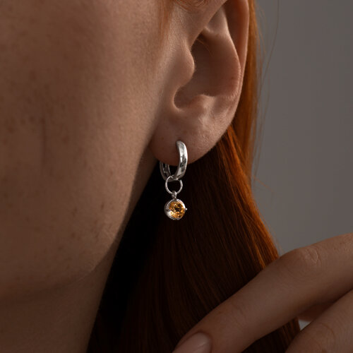 Серьги из серебра с цитринами из родированное серебро — вид 2