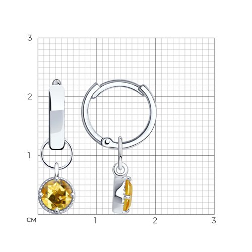 Серьги из серебра с цитринами из родированное серебро — вид 4