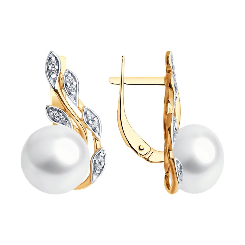 Серьги из золочёного серебра с жемчугом и фианитами из серебро