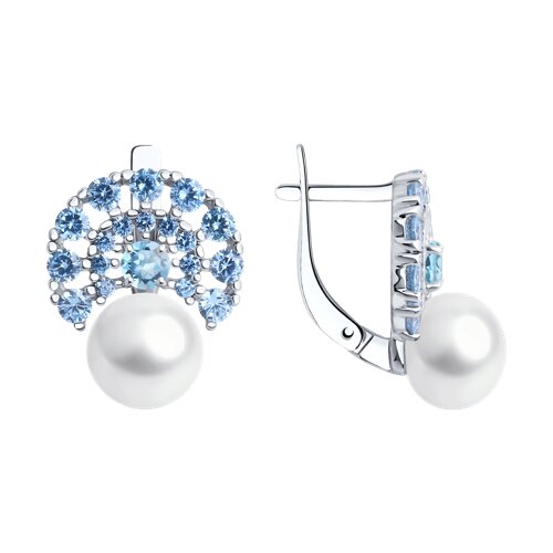 Серьги из серебра с миксом камней и жемчугом из серебро