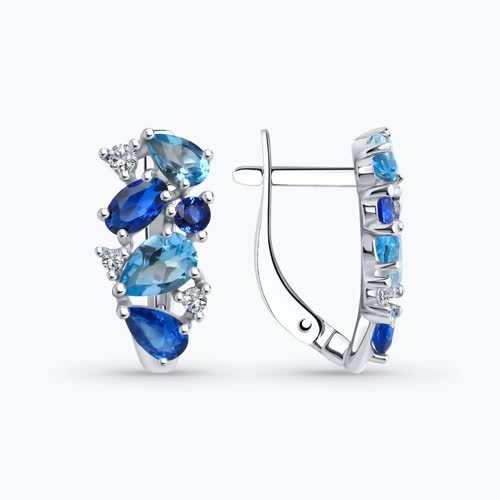 Серьги из серебра с топазами и фианитами