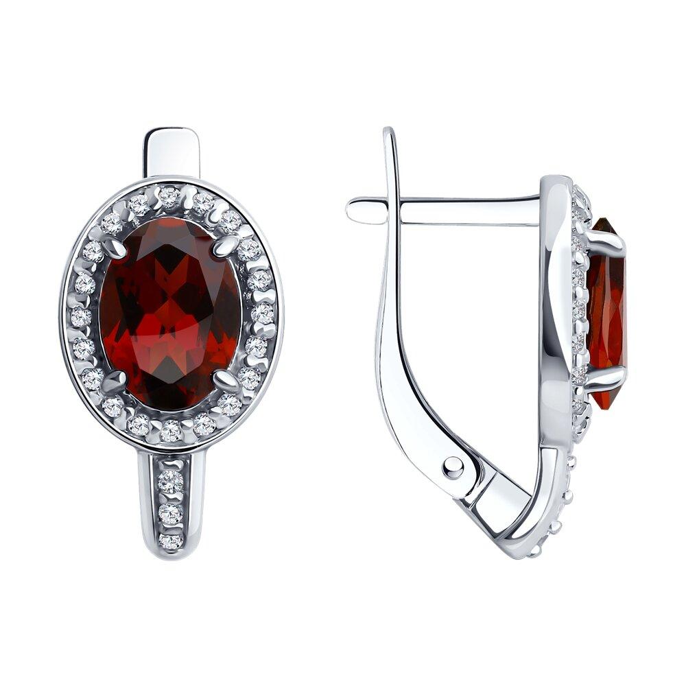 Серьги из серебра с гранатами и фианитами - видео на модели