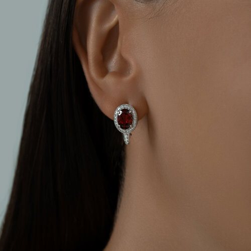 Серьги из серебра с гранатами и фианитами из серебро — вид 2