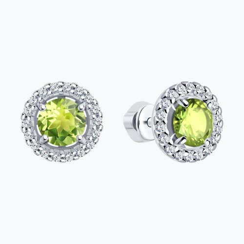 Серьги из серебра с хризолитами и фианитами из серебро — вид 2