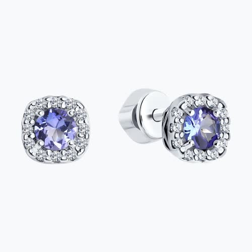 Серьги из серебра с танзанитами и фианитами из серебро — вид 2