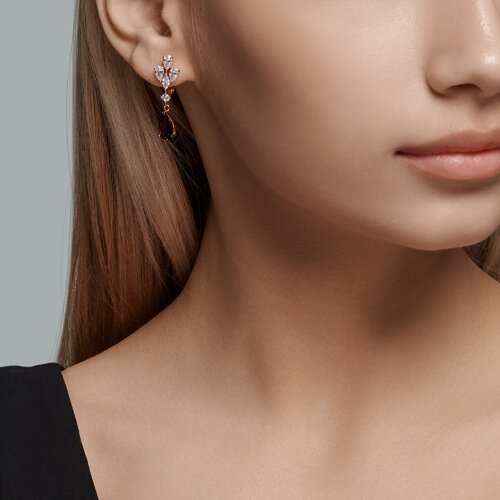 Серьги из золочёного серебра с раухтопазами и фианитами из золочение розовое — вид 2