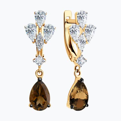 Серьги из золочёного серебра с раухтопазами и фианитами из золочение розовое — вид 4