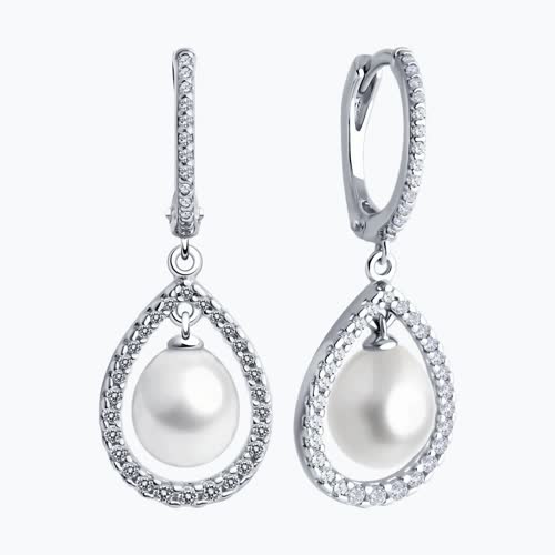 Серьги из серебра с жемчугом и фианитами из серебро — вид 2