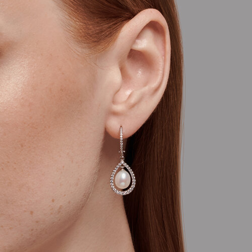 Серьги из серебра с жемчугом и фианитами из серебро — вид 3