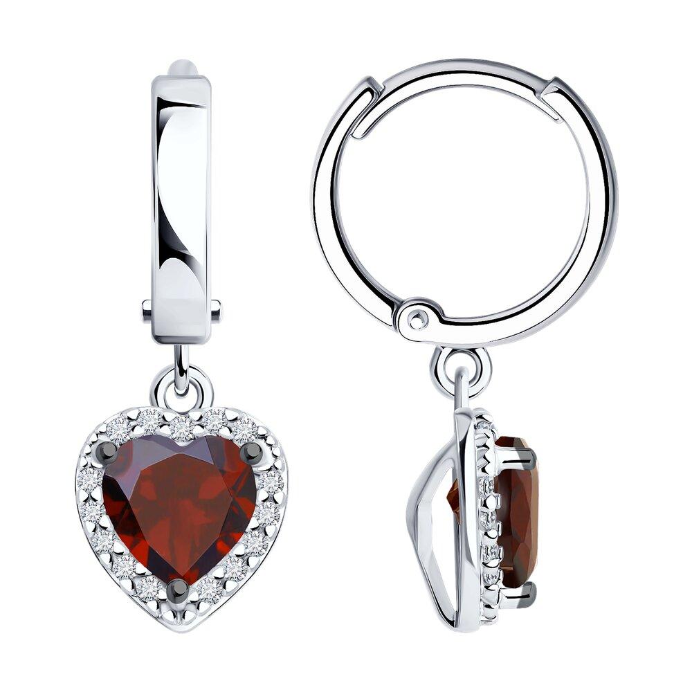 Серьги из серебра с гранатами и фианитами - видео на модели