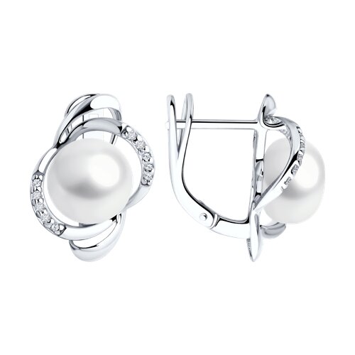 Серьги из серебра с жемчугом и фианитами - видео