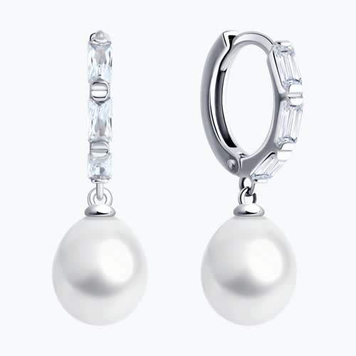 Серьги из серебра с жемчугом и фианитами из серебро — вид 2