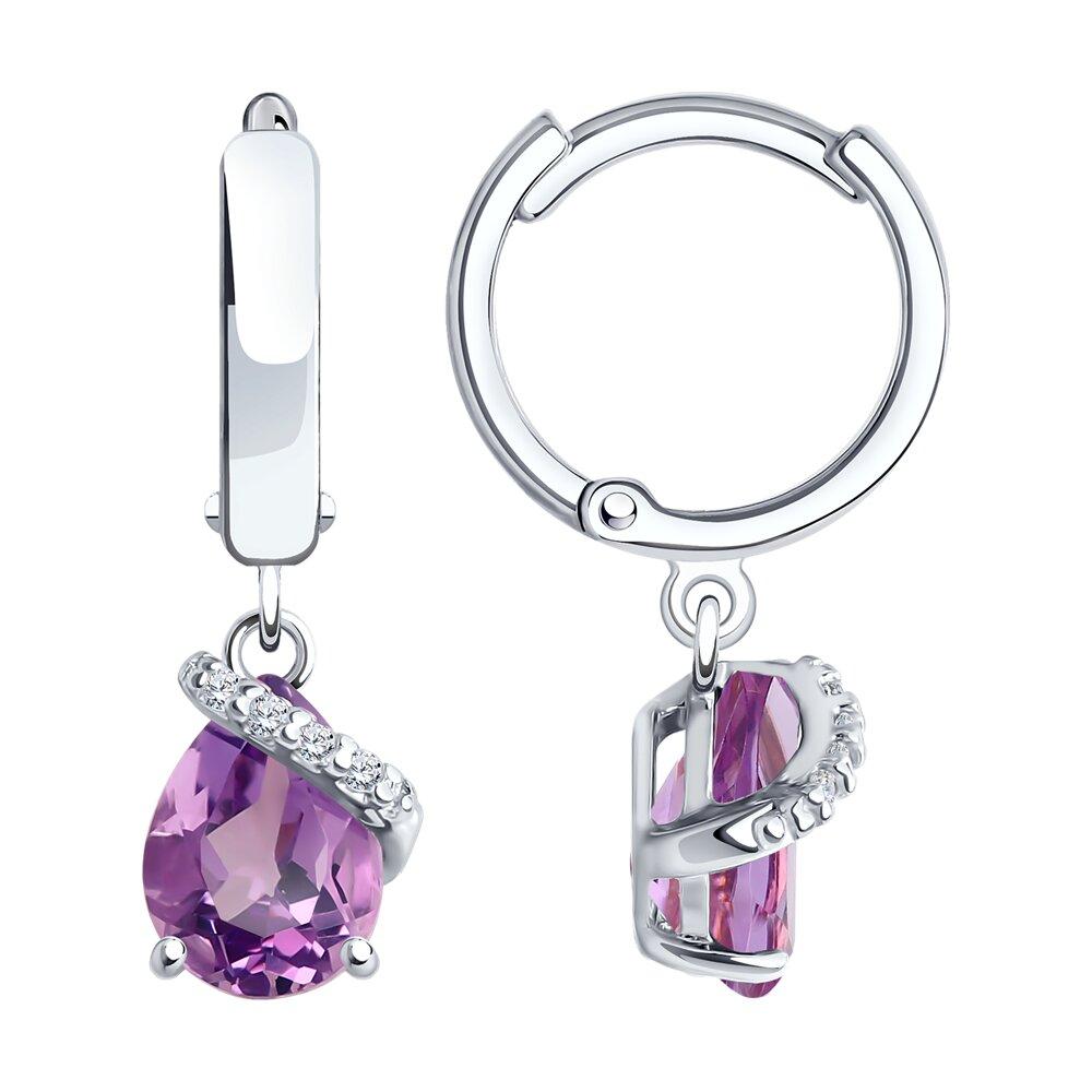Серьги из серебра с аметистами и фианитами - видео на модели