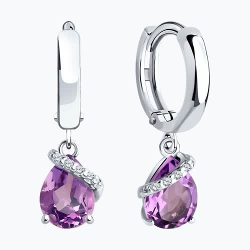 Серьги из серебра с аметистами и фианитами из серебро — вид 2