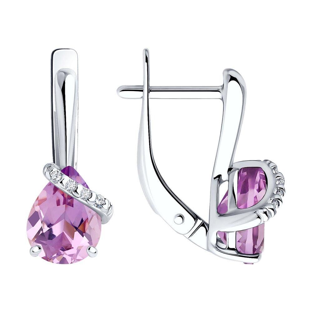 Серьги из серебра с аметистами и фианитами - видео на модели