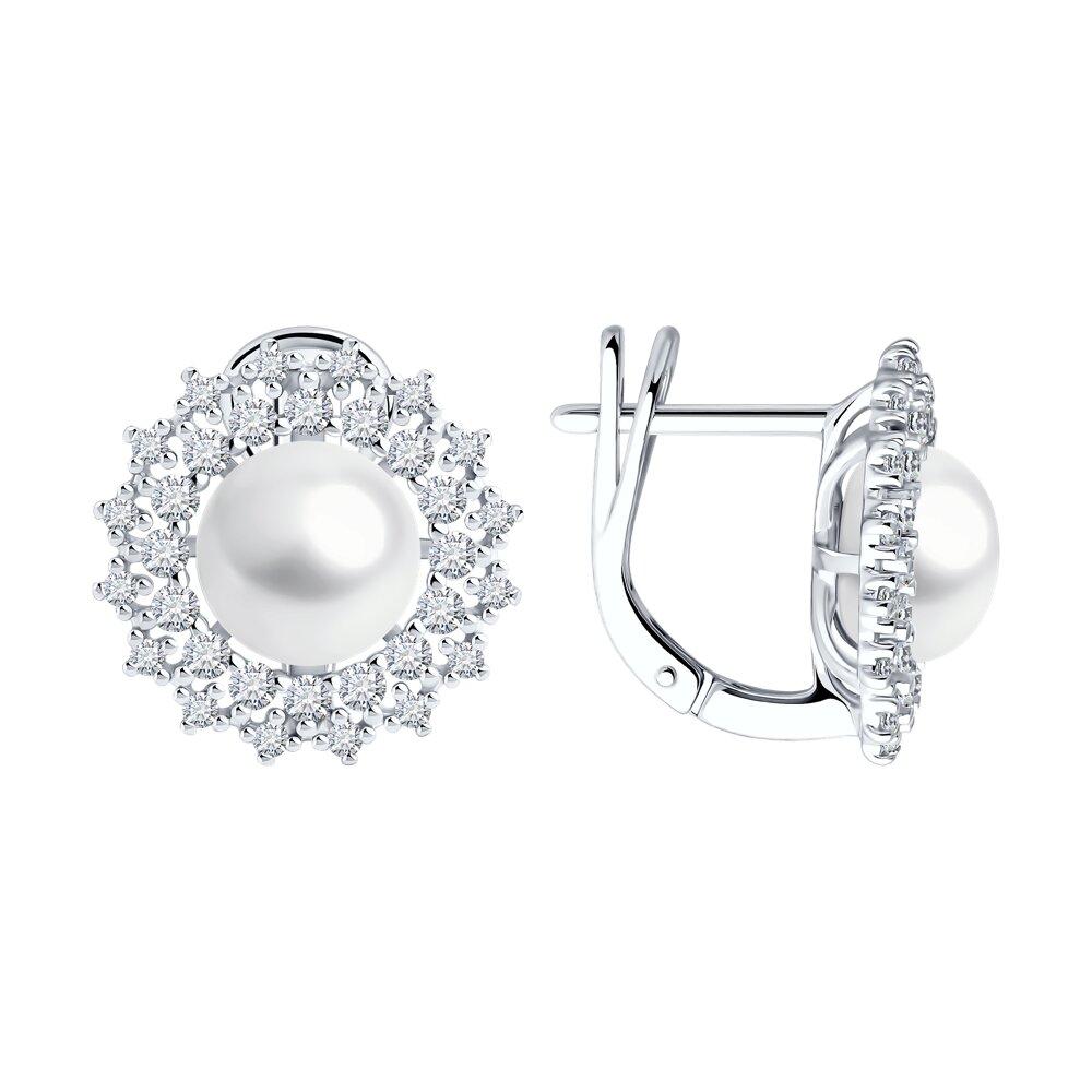 Серьги из серебра с жемчугом и фианитами - видео на модели