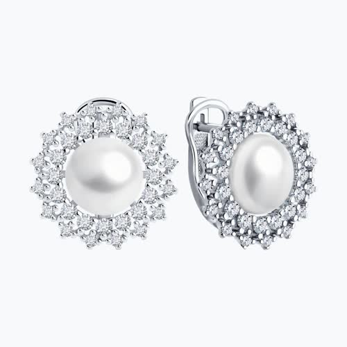 Серьги из серебра с жемчугом и фианитами из серебро — вид 2