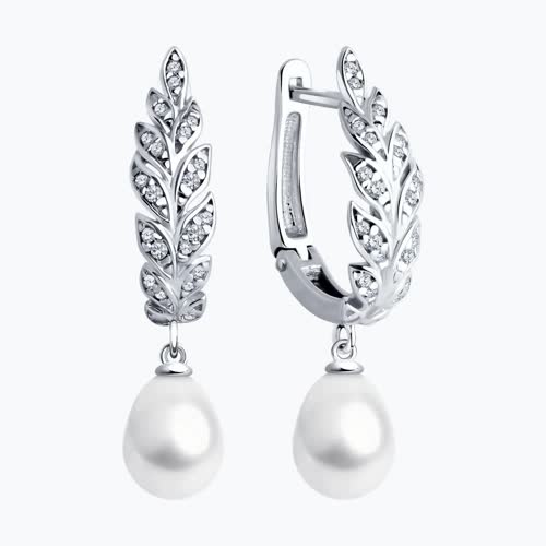 Серьги из серебра с жемчугом и фианитами из серебро — вид 2