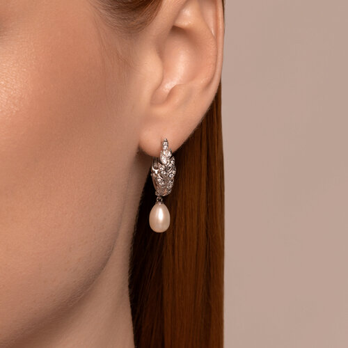 Серьги из серебра с жемчугом и фианитами из серебро — вид 3