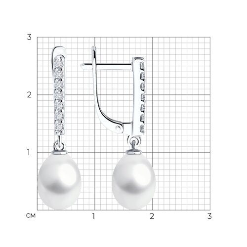 Серьги из серебра с жемчугом и фианитами из родированное серебро — вид 3