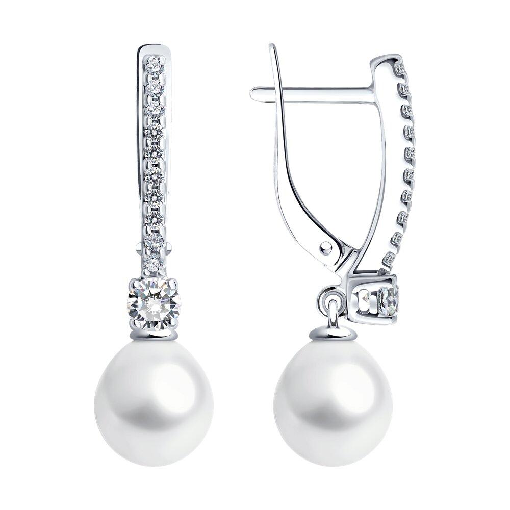 Серьги из серебра с жемчугом и фианитами - видео