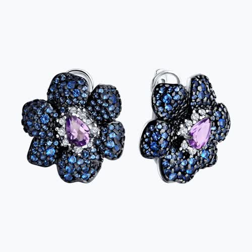 Серьги из серебра с аметистами и фианитами из серебро — вид 2