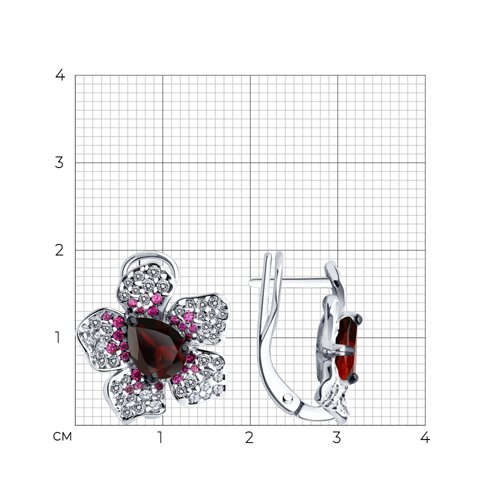 Серьги из серебра с гранатом, корундами и фианитами из серебро — вид 4