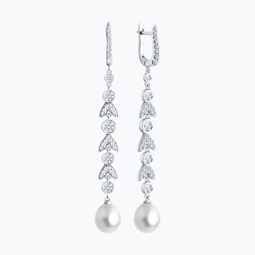 Серьги из серебра с жемчугом и фианитами из серебро — вид 2