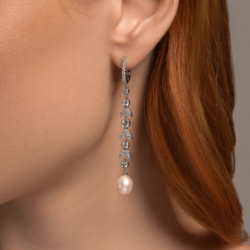 Серьги из серебра с жемчугом и фианитами из серебро — вид 3