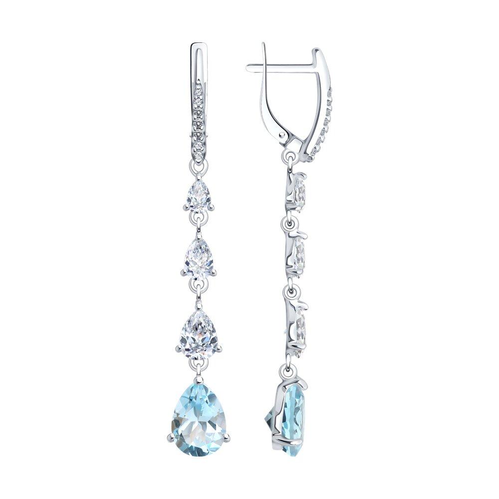 Серьги из серебра с топазами и фианитами