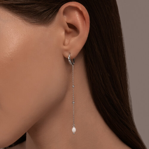 Серьги из серебра с жемчугом из родированное серебро — вид 2