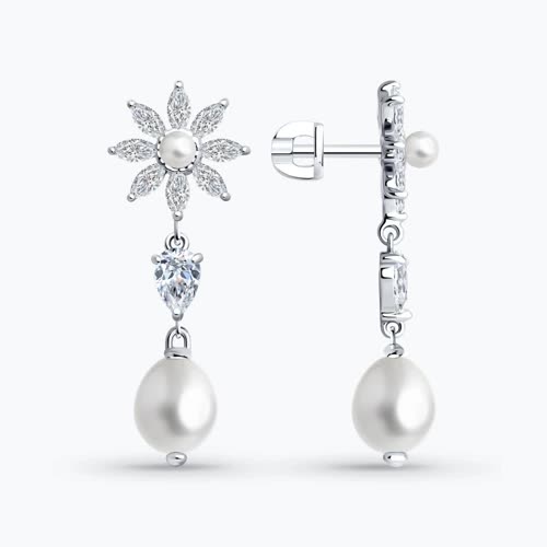 Серьги из серебра с жемчугом и фианитами - видео на модели