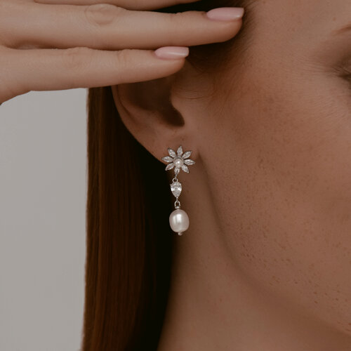 Серьги из серебра с жемчугом и фианитами из серебро — вид 3