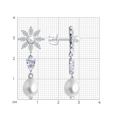 Серьги из серебра с жемчугом и фианитами из серебро — вид 4