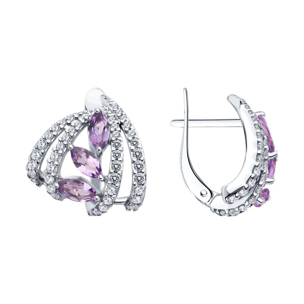 Серьги из серебра с аметистами и фианитами - видео на модели