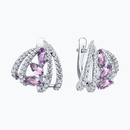 Серьги из серебра с аметистами и фианитами из серебро — вид 2