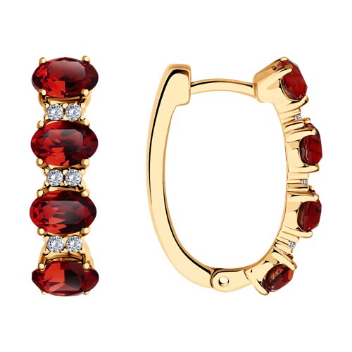 Серьги из золочёного серебра с гранатами и фианитами из серебро